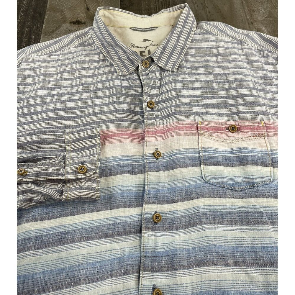 Tommy Bahama Linen Shirt Mens XL Multicolor‎ Long Sleeve Tie Dye Beachwear
